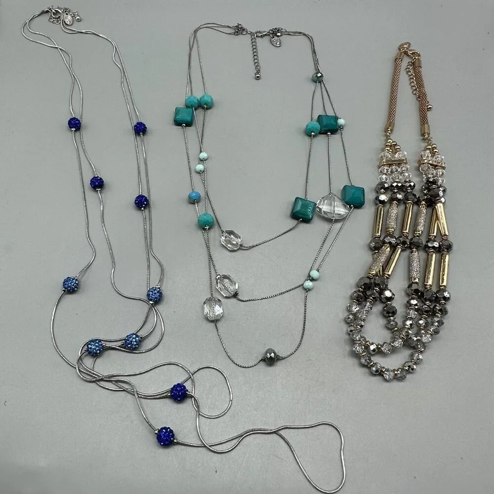 Charming Charlie Necklace Lot Multi Strand Silver Gold Tone Beaded Statement